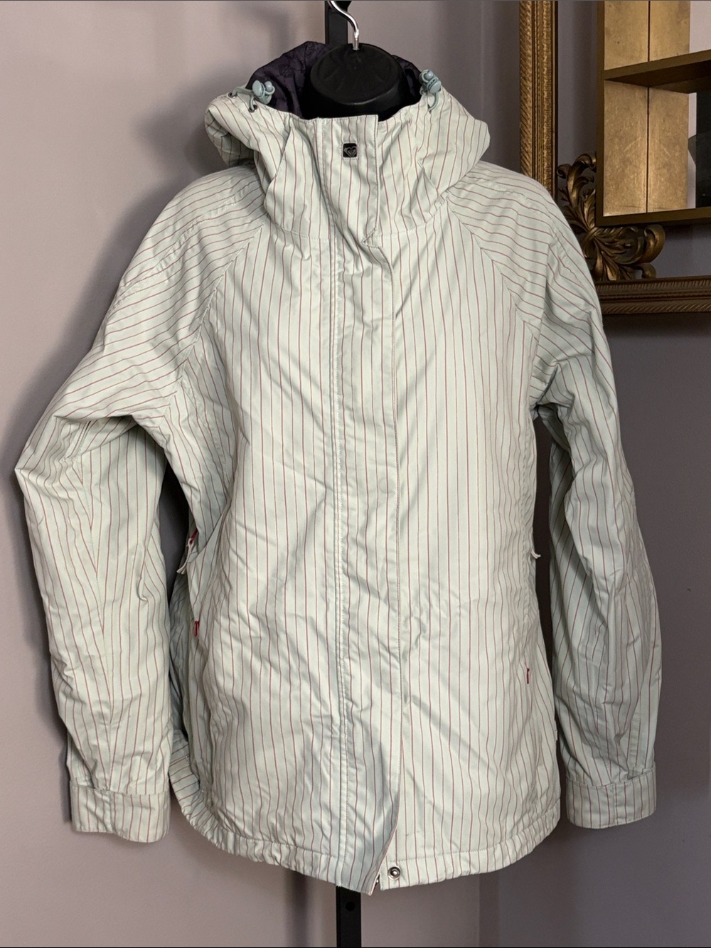 Roxy VINTAGE Medium Utility Coat Roxy Snow Limited Ed Mint Red Striped Zip Jacke